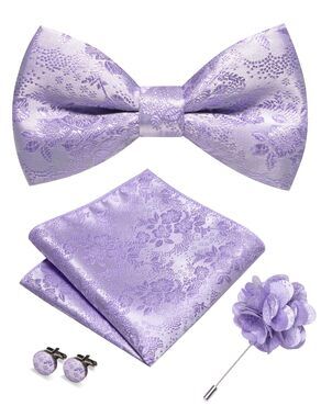 5273 Floral Pre-tied Lavender Bow Tie and Pocket Square Cufflinks Lapel Pin